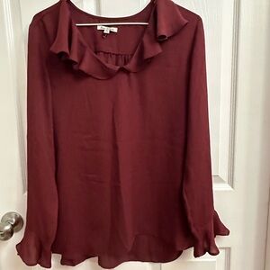 Elegant Ruffle Neck Blouse in Burgundy